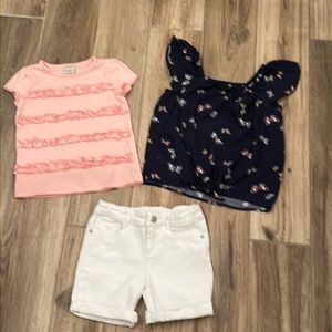 Gymboree Pink Ruffle Top , Butterfly Top, Bermuda Shorts Size 6